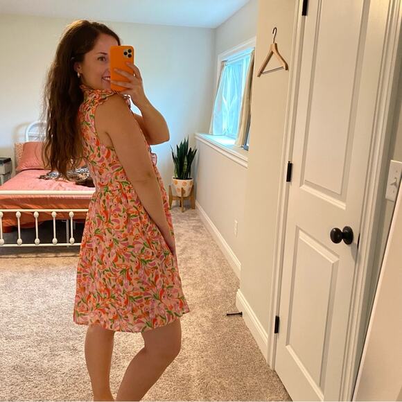 Banjanan Pink Peach Cotton Floral Mini Dress Medium - Picture 3 of 15